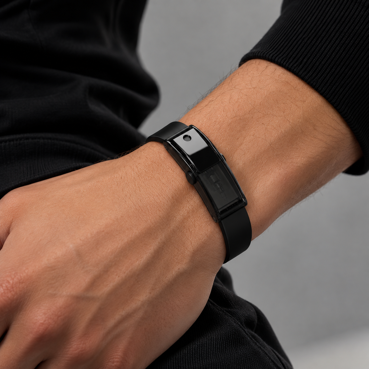 Onyx Black Araumo Sillage scent diffuser bracelet worn on a wrist, studio shot
